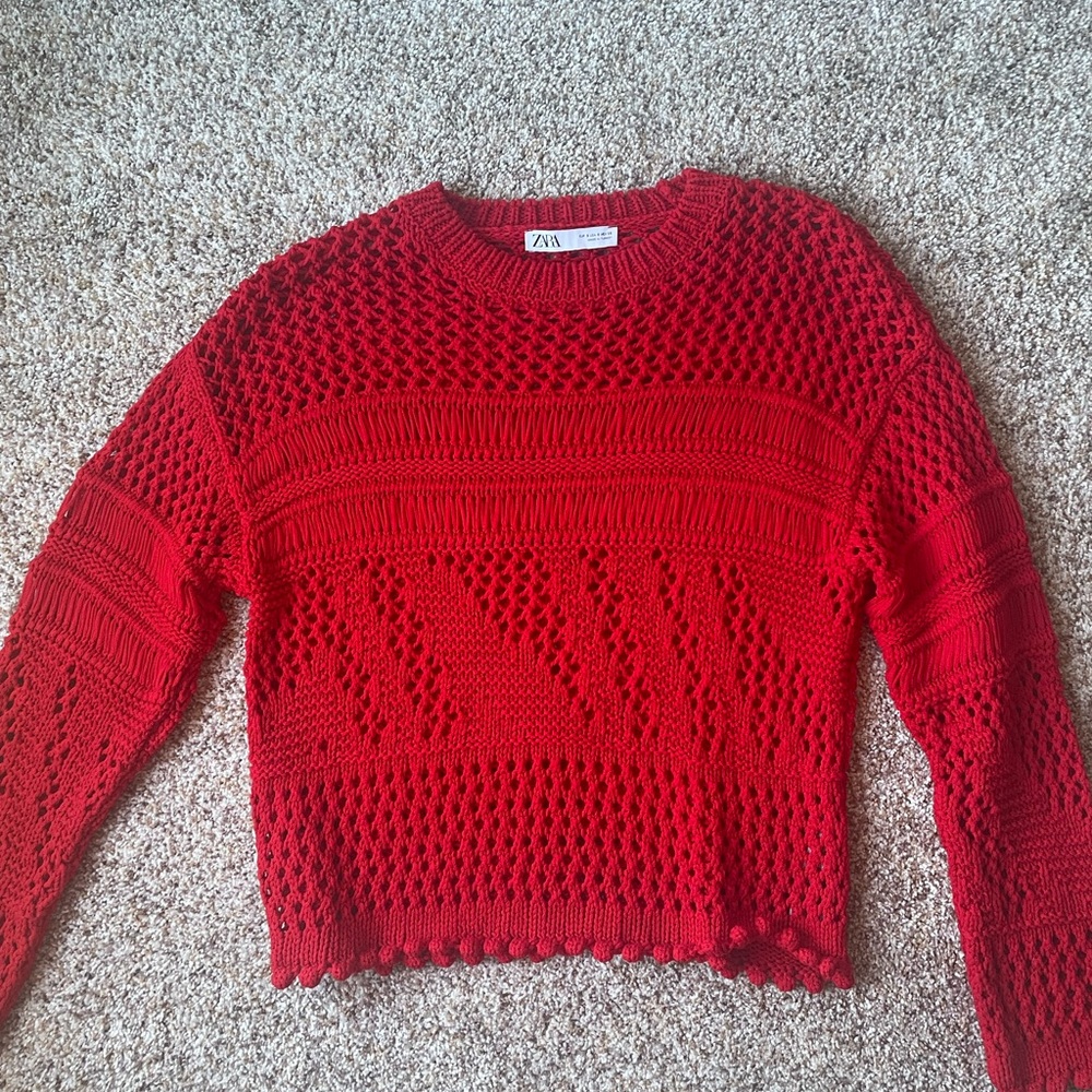 Zara, Size Small, Red Crochet Sweater